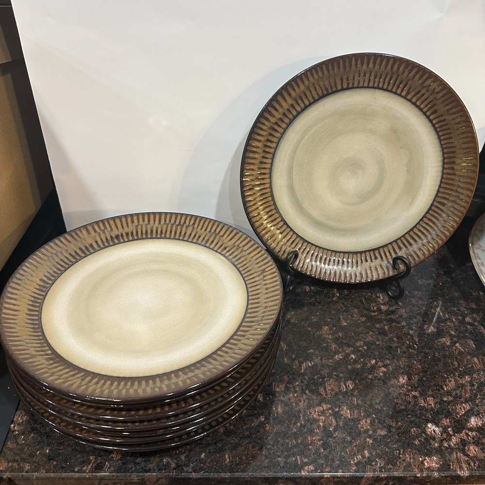 Gourmet Expressions Mojave Brown Stoneware Dinner Plates Set of 8 Vintage